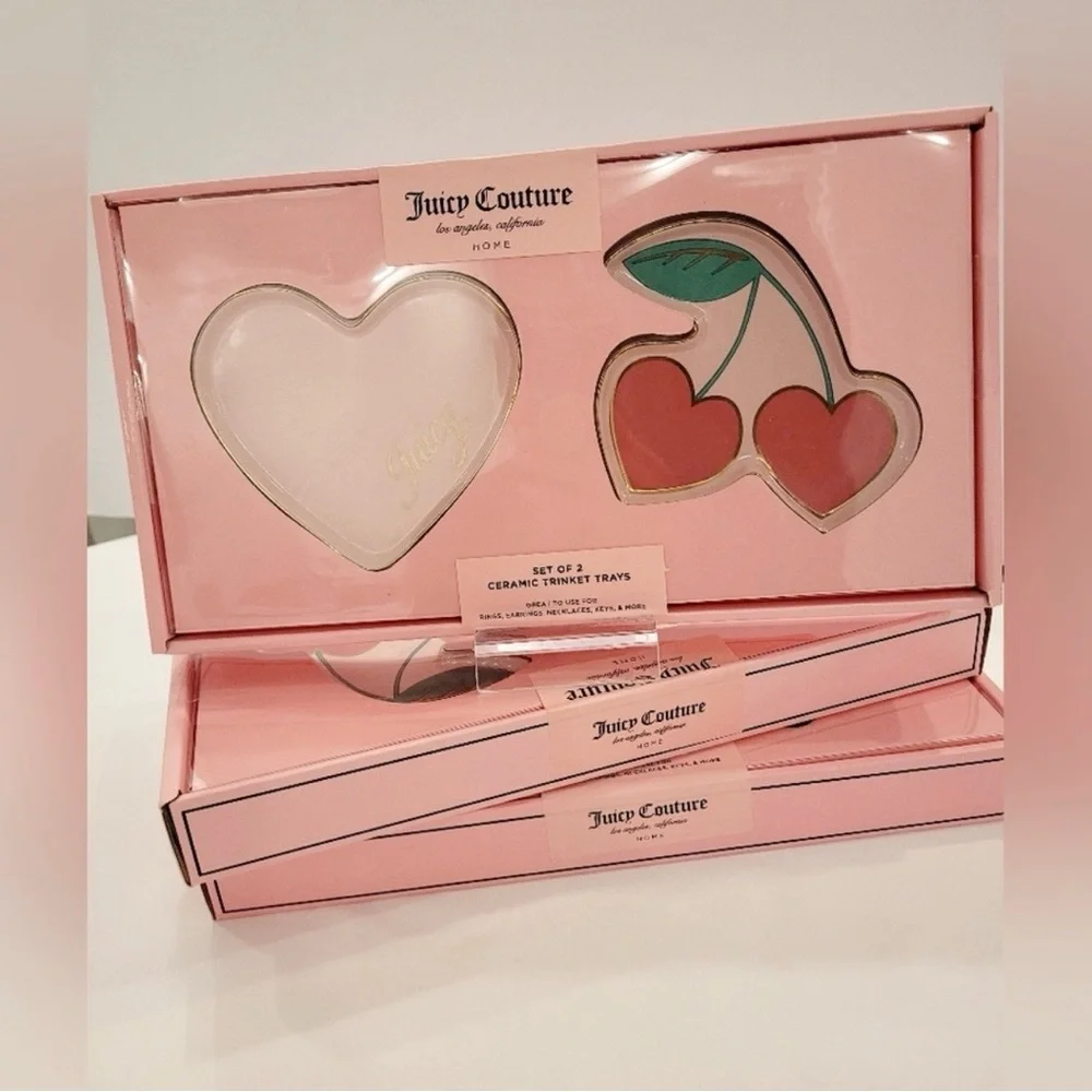 Juicy Couture Pink Cherry & Heart Ceramic Trinket Trays
